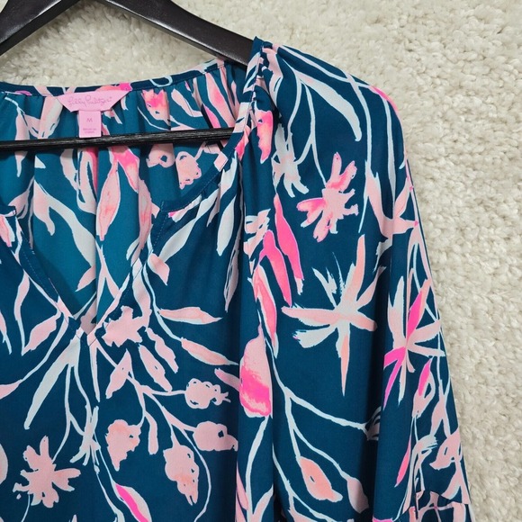 Lilly Pulitzer Charleigh Top Womens Medium Floral V-Neck Balloon Sleeve Flowy - Picture 3 of 14